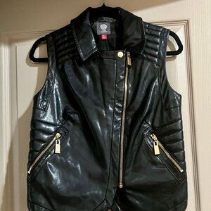 NWT Vince Camuto Vegan Leather Vest - Black w/ Gold - Size Small